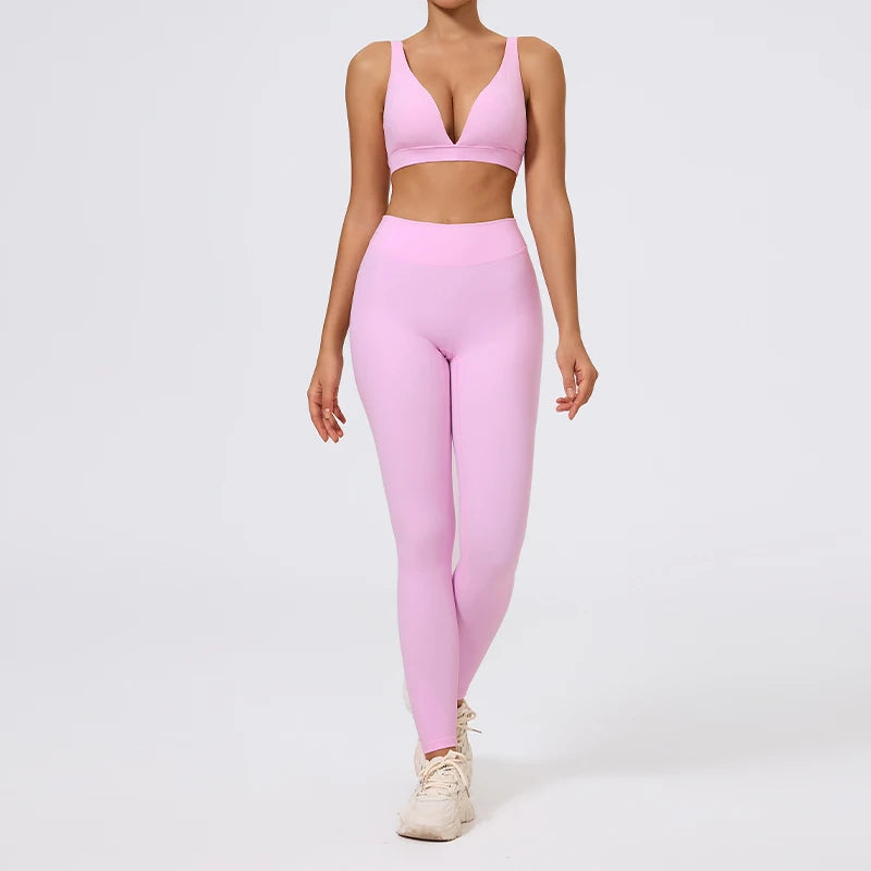 Hearuisavy Summer 2Pcs Women Sports Suit High Impact Push-Up Sports Bra Gym Yoga Tops Underwear High Waist Stretch Fitness Pants