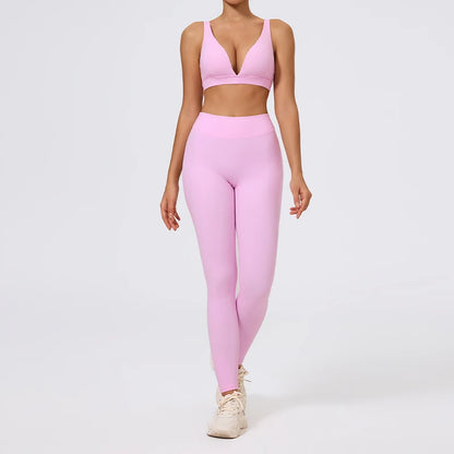 Hearuisavy Summer 2Pcs Women Sports Suit High Impact Push-Up Sports Bra Gym Yoga Tops Underwear High Waist Stretch Fitness Pants