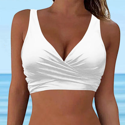 Women's new solid bikini top with Bandage shoulder straps cross small design adjustable shoulder straps fashion swimming top