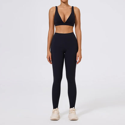 Hearuisavy Summer 2Pcs Women Sports Suit High Impact Push-Up Sports Bra Gym Yoga Tops Underwear High Waist Stretch Fitness Pants