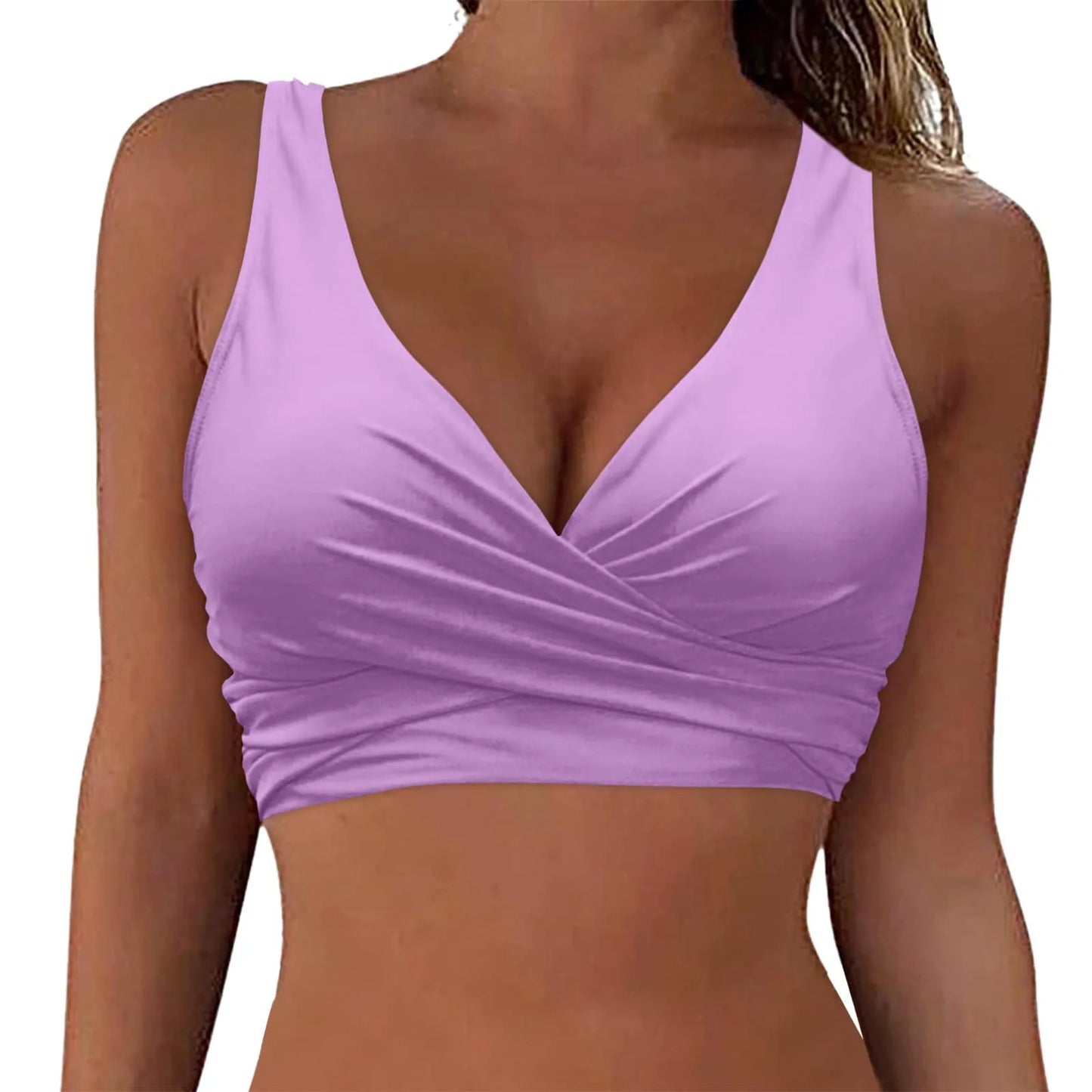 Women's new solid bikini top with Bandage shoulder straps cross small design adjustable shoulder straps fashion swimming top