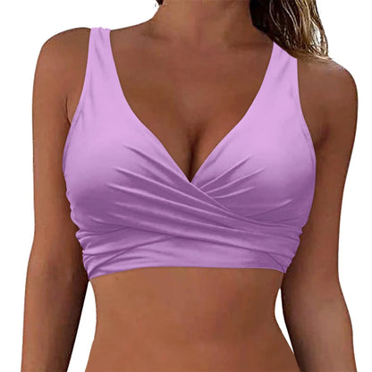 Women's new solid bikini top with Bandage shoulder straps cross small design adjustable shoulder straps fashion swimming top