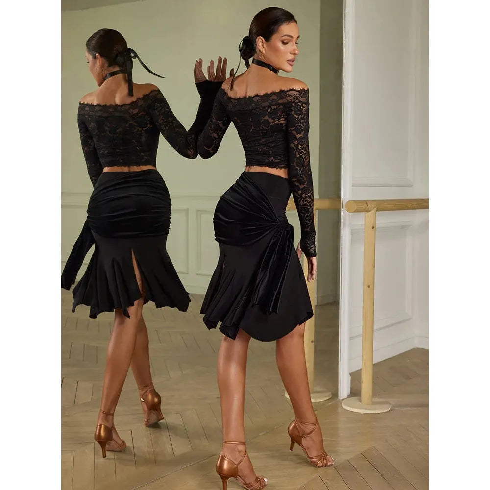 Professional Latin Dance Leopard Skirt Crystal Cotton Velvet Fabric Charming Dancewear  ZYMdancestyle Color Crush Skirt #23101