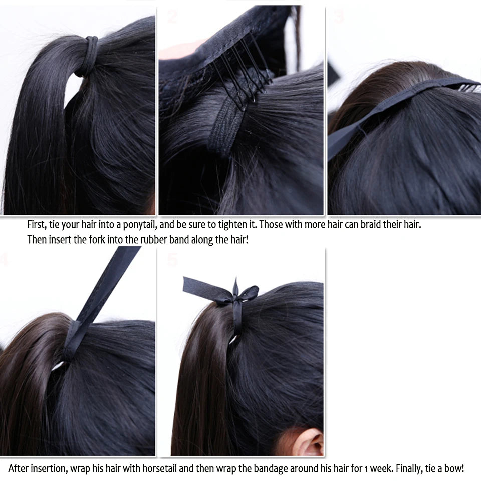 MEIFAN Synthetic Long Wavy Curly Ponytail for Women Ribbon Drawstring Tied to Hair Tail Hair Extension Natural Fake Hairpiece
