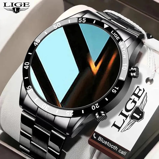 LIGE 2024 Smart Watch Men Full Circle Touch Screen Bluetooth Call Men Smartwatch Waterproof Sport Activity Fitness Watch+Box