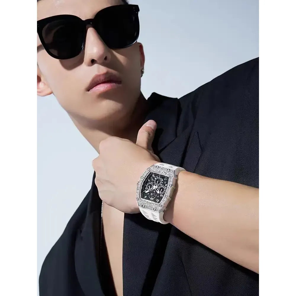Mark Fairwhale Fashion Men's Watch Luxury Full Diamond Chronograph Sports Casual Silicone Strap Wristwatch Man 2026 New