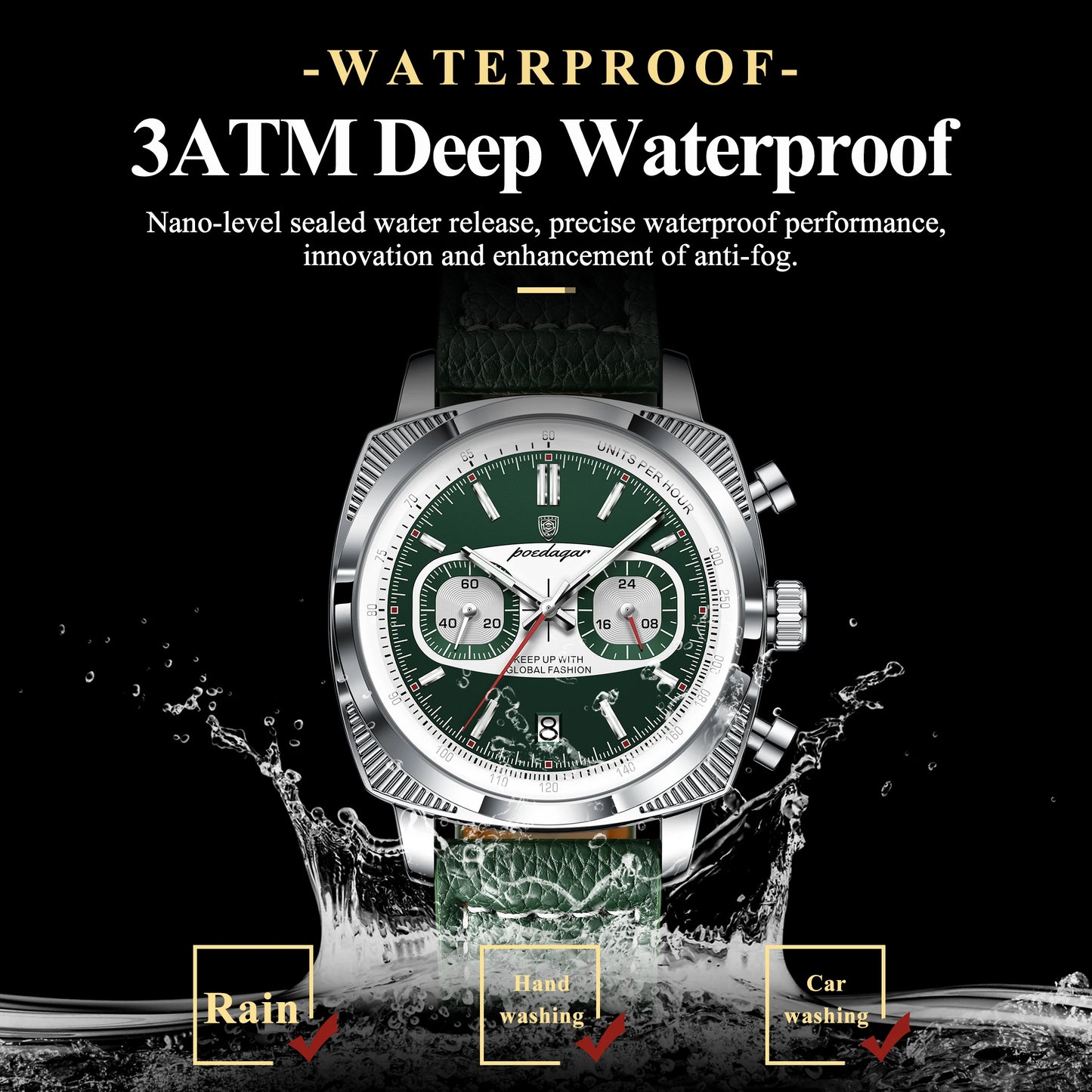 POEDAGAR Original Fashion Men Clock Luminous Waterproof Chronograph Date Watch For Man Luxury Leather Quartz Men's Watches Reloj