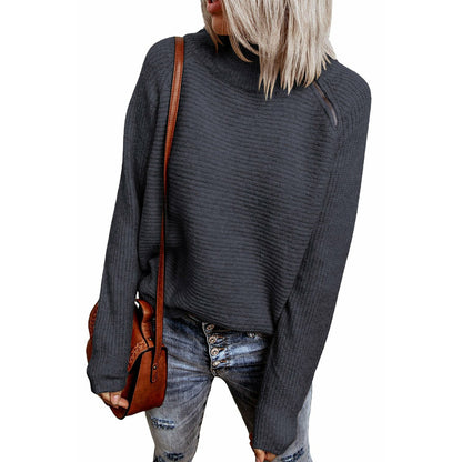 Gray Zip Knitted High Neck Sweater