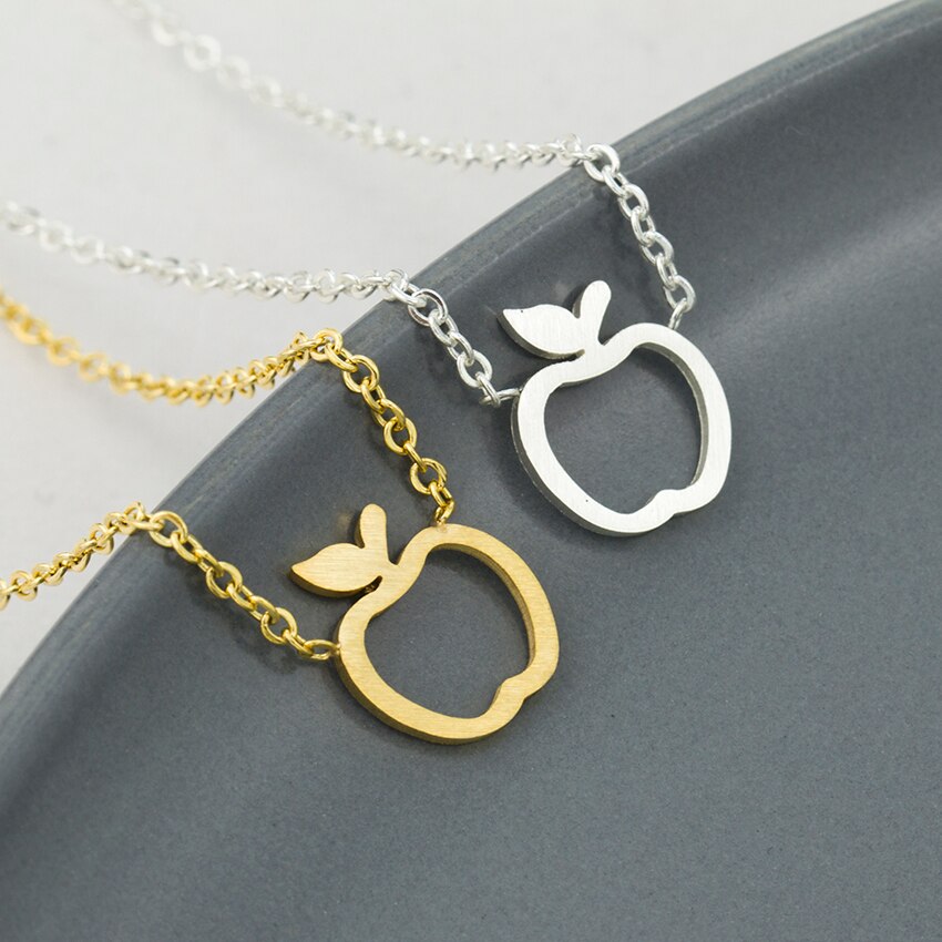 Cute Apple Pendant Necklaces Stainless Steel Long