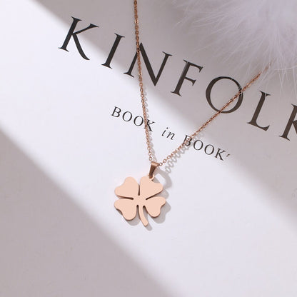 Stainless Steel Clover Necklace Rose Gold Colors Bijoux Collier Elegant Women Jewelry
