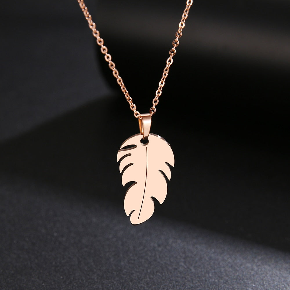 Stainless Steel Necklace For Women Man Lover's Feather Gold And Rose Gold Color Pendant Necklace