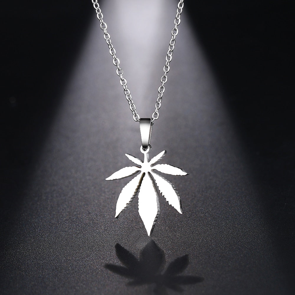 Stainless Steel Necklace For Women Man Maple Leaf Choker Pendant Necklace