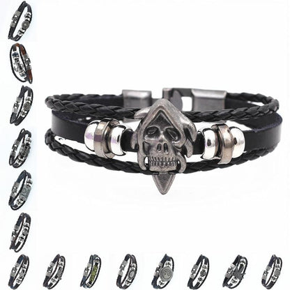 DGW Multilayer Bracelet Men Casual Fashion Braided Leather Bracelets Women Wood Bead Bracelet Punk Rock Men Jewelry