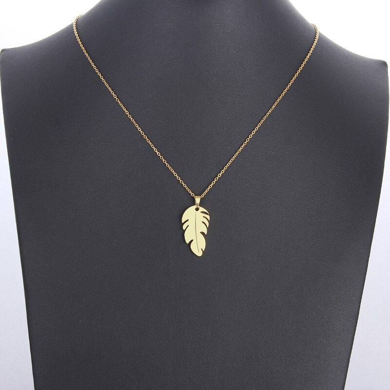 Stainless Steel Necklace For Women Man Lover's Feather Gold And Rose Gold Color Pendant Necklace