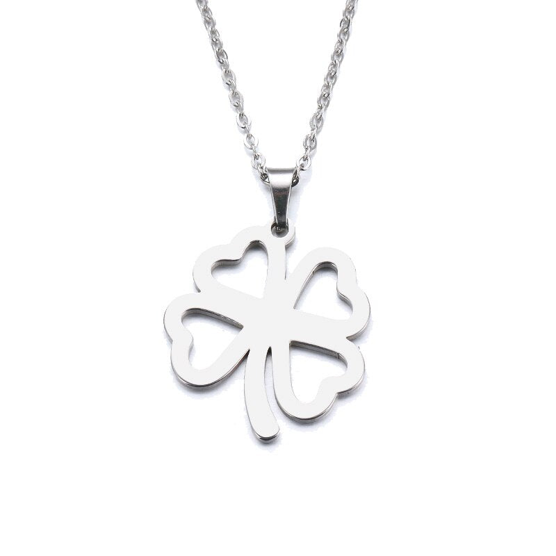 Stainless Steel Necklace For Women Man Lover's Hollow Clover Gold And Silver Color Pendant Necklace