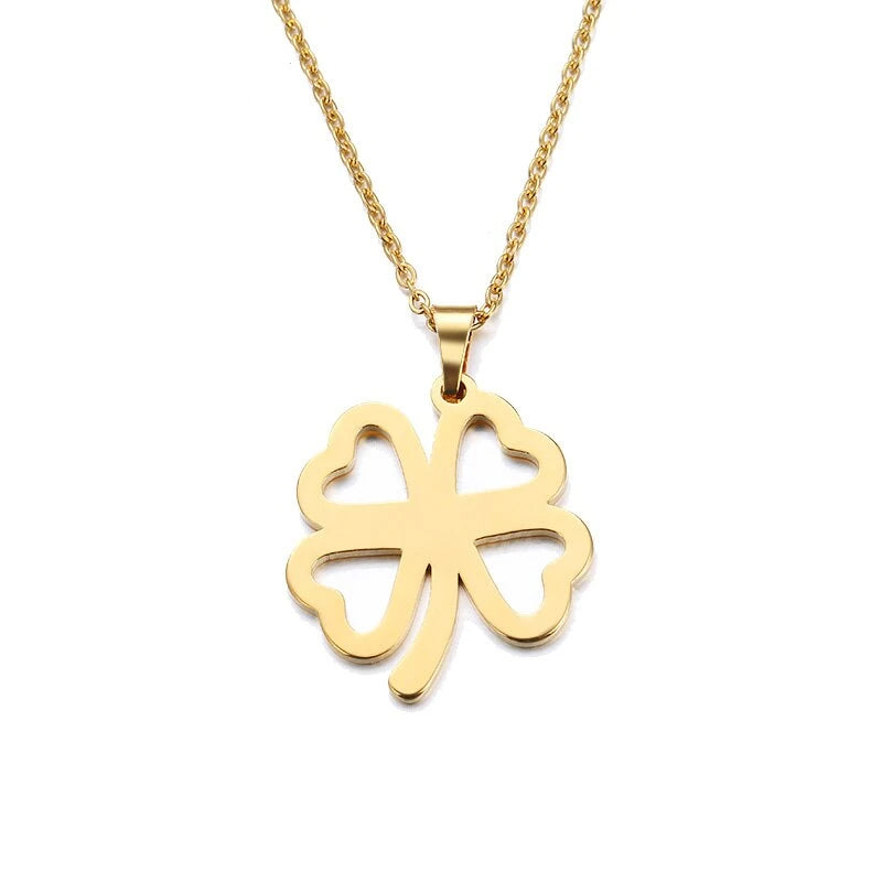 Stainless Steel Necklace For Women Man Lover's Hollow Clover Gold And Silver Color Pendant Necklace
