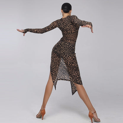 Leopard High Split Latin Dance Dress For Sale Salsa Costumes Tango Dance Costumes Women Latin Dress Dancing Clothes For Dancing