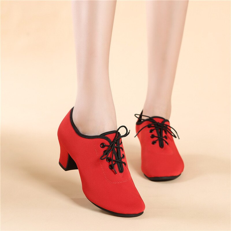 SUN LISA Women's Lady's Girl's Indoor Oxford Leather Sole Chunky Heel Sneaker Ballroom Modern Latin Dance Shoes 5cm Heel High