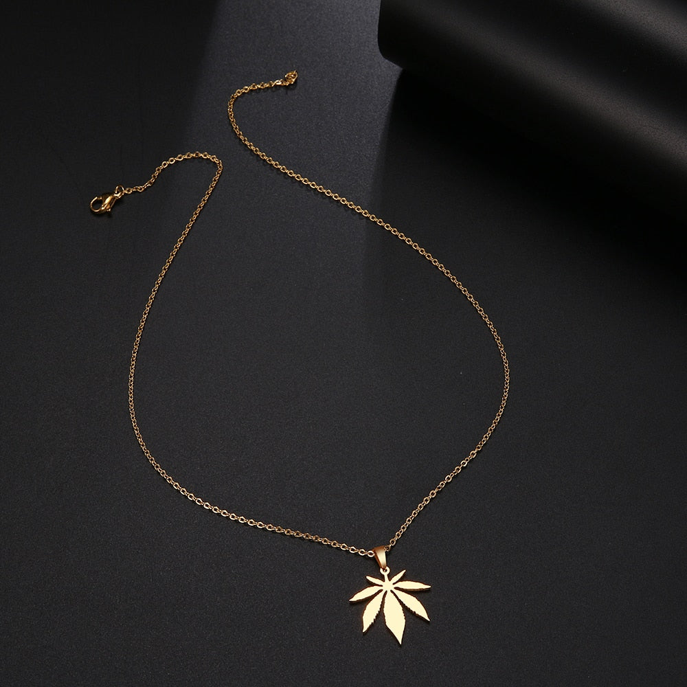Stainless Steel Necklace For Women Man Maple Leaf Choker Pendant Necklace