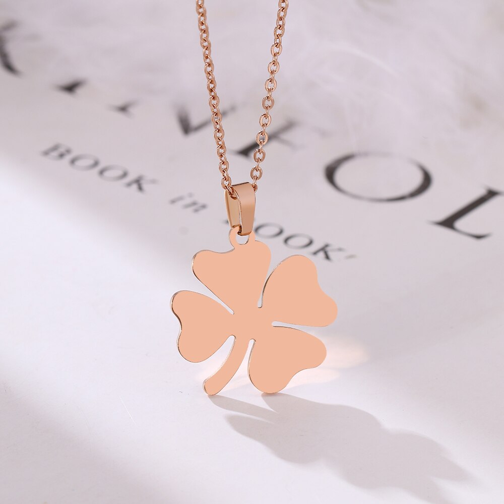 Stainless Steel Clover Necklace Rose Gold Colors Bijoux Collier Elegant Women Jewelry