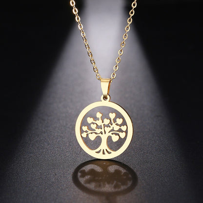 Stainless Steel Necklace For Women Man Heart Tree Pendant Choker Rose Gold Necklace
