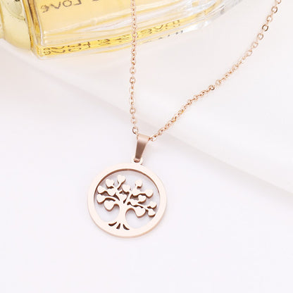 Stainless Steel Necklace For Women Man Heart Tree Pendant Choker Rose Gold Necklace
