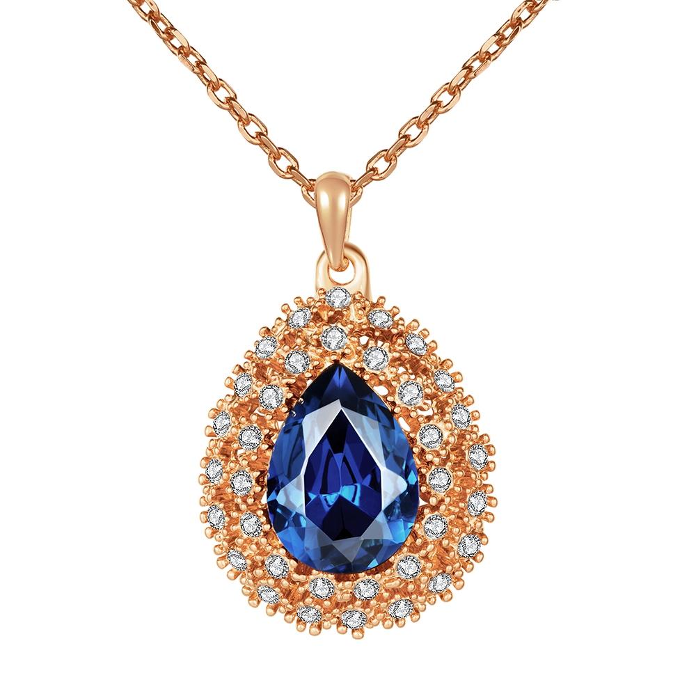 Sapphire Necklace in 18K Rose Gold Plated with  Crystals