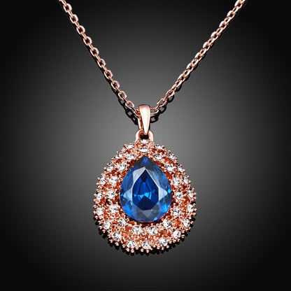 Sapphire Necklace in 18K Rose Gold Plated with  Crystals