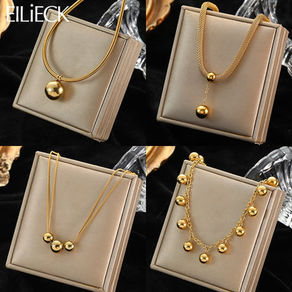 EILIECK 316L Stainless Steel Gold Color Hollow Ball Beads Pendant Necklace For Women Non-fading Choker Jewelry Girls Gifts Party