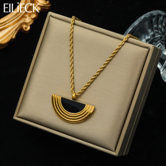 EILIECK 316L Stainless Steel Geometric Semicircle Pendant Necklace For Women New Clavicle Chain Jewelry Lady Gift Party collier