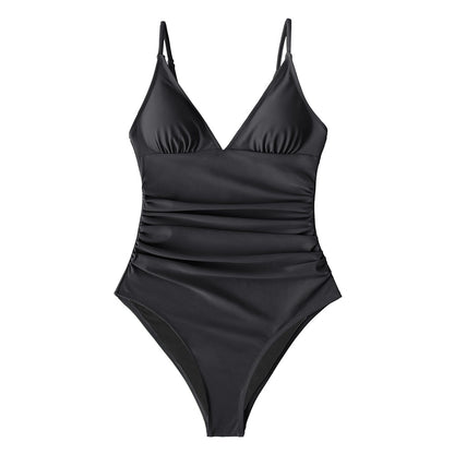 CUPSHE Solid Burgundy Shirring One-piece Swimsuit Women Deep V-neck Removable Bra Plain Monokinis 2022 New Summer Beach Swimwear