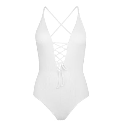 CUPSHE Remind Me Solid One-piece Swimsuit Women Backless Deep V neck Lace Up Sexy Bodysuits 2022 New Beach Bathing Suit Swimwear