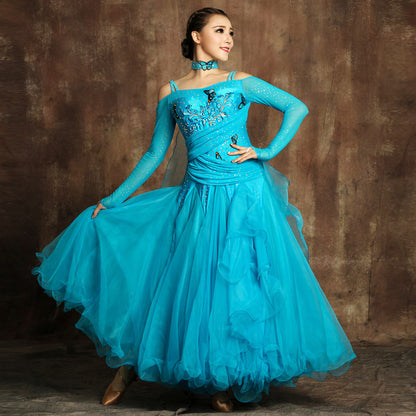 International Standard Ballroom Dance Dress Long Sleeve Waltz Dance Dress For Competition
