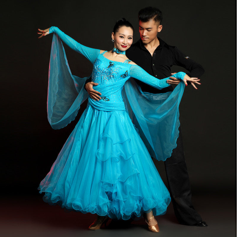 International Standard Ballroom Dance Dress Long Sleeve Waltz Dance Dress For Competition