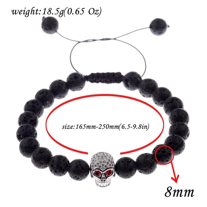 Skeleton Black Natural Lava Stone Beads Bracelet 3 Colors