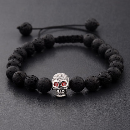 Skeleton Black Natural Lava Stone Beads Bracelet 3 Colors