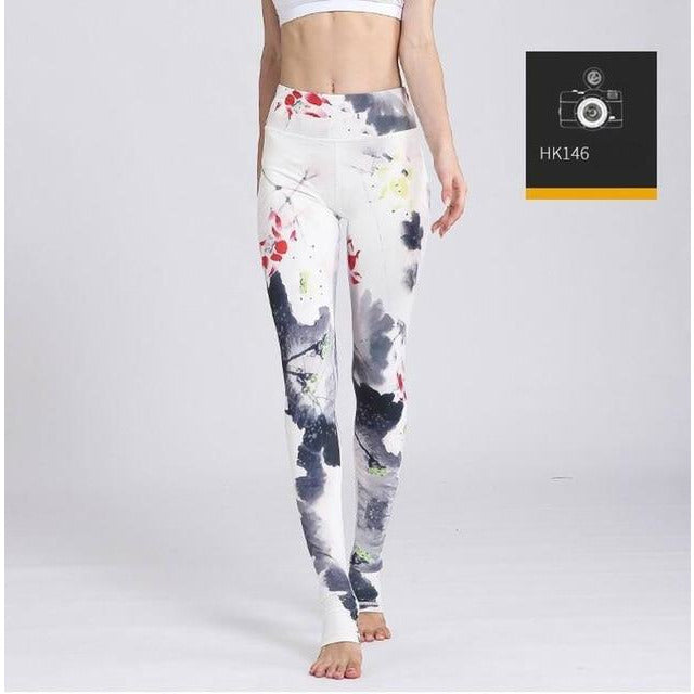 High Waist Flower Printed Yoga Pants