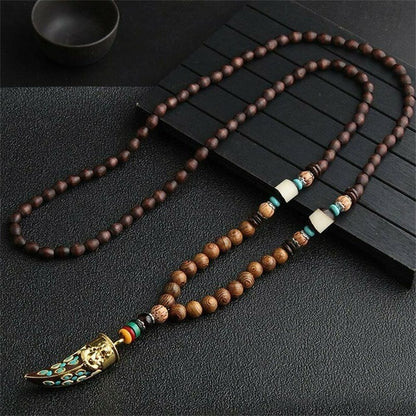 Unisex Handmade Necklace Nepal Buddhist Mala Wood Beads Pendant & Necklace