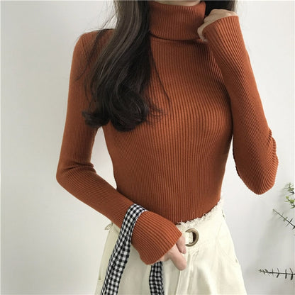 Women Knitted Ribbed Pullover Sweater