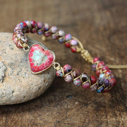 Imperial Stone Heart Shape Charm Bracelets Women Bohemia Yoga String Braided Bracelet Lover Wrap Bracelet Femme Handmade Jewelry