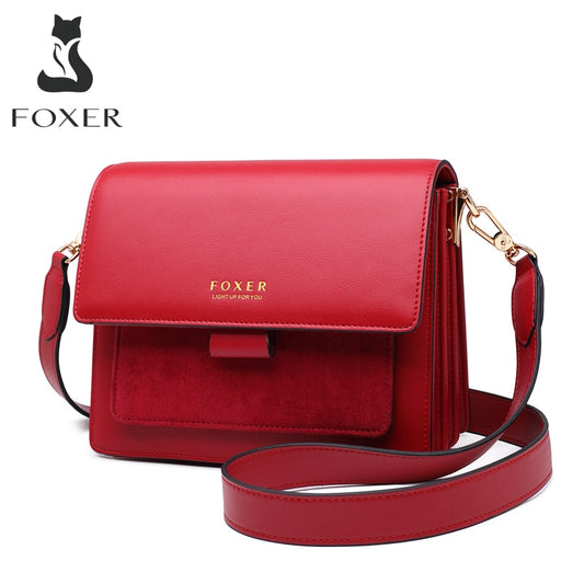 FOXER Women Split Cow Leather Crossbody Shoulder Bags Female Fashion Small Lady Flap Purse Valentine Gift for Girl