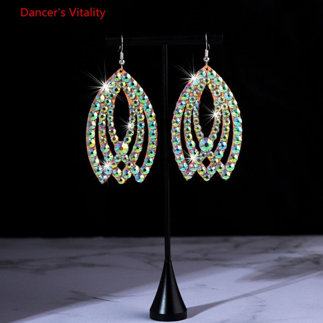 Belly Dance Accessory Womens Jewelry Bling Crystal Stones Earrings Sparkling Earrings Belly Dance Dangle Earrings 2 Pairs/Pack