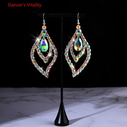 Belly Dance Accessory Womens Jewelry Bling Crystal Stones Earrings Sparkling Earrings Belly Dance Dangle Earrings 2 Pairs/Pack