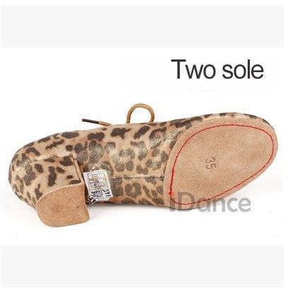 Latin Dance Shoes Women Genuine BD t1-b Import Satin Lace-up Sports Teacher Shoes Leopar Heel 4.5cm Male Female Generic BDDANCE