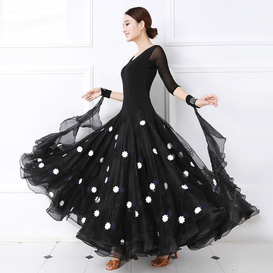 flower women dance dress ballroom dance competition dresses standard ballroom dress dance wear ballroom waltz dress fringe